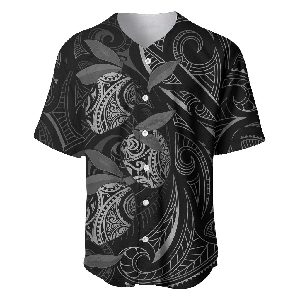 Hawaiian Mango Tribal Tattoo Baseball Jersey Black White Pacific Traditional Pattern