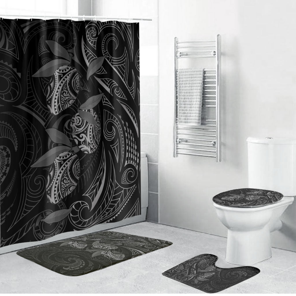 Hawaiian Mango Tribal Tattoo Bathroom Set Black White Pacific Traditional Pattern
