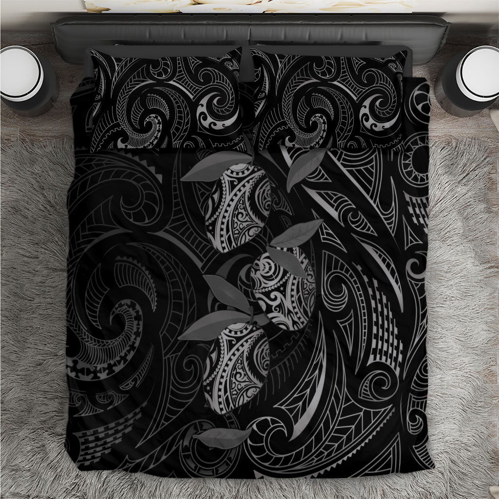 Hawaiian Mango Tribal Tattoo Bedding Set Black White Pacific Traditional Pattern