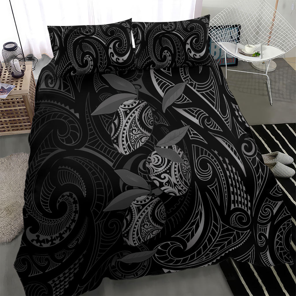 Hawaiian Mango Tribal Tattoo Bedding Set Black White Pacific Traditional Pattern