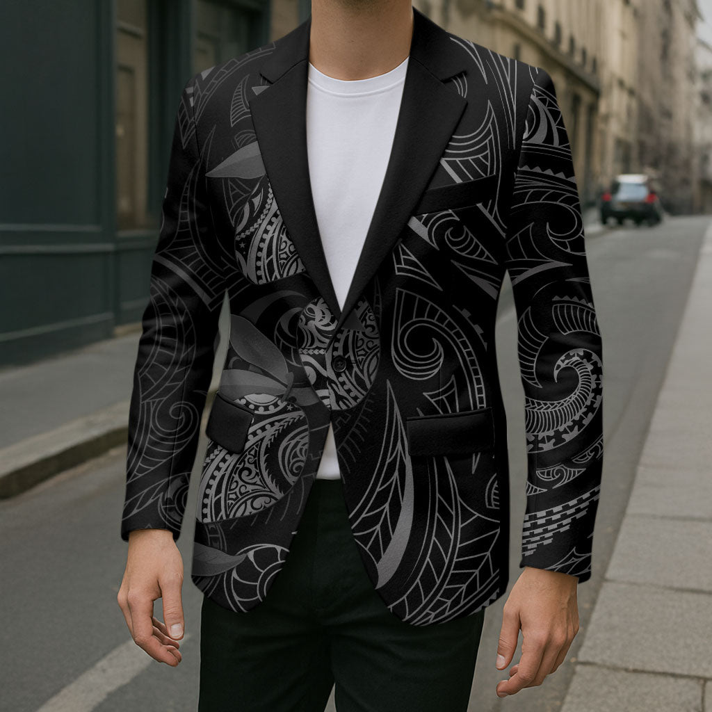 Hawaiian Mango Tribal Tattoo Blazer Black White Pacific Traditional Pattern