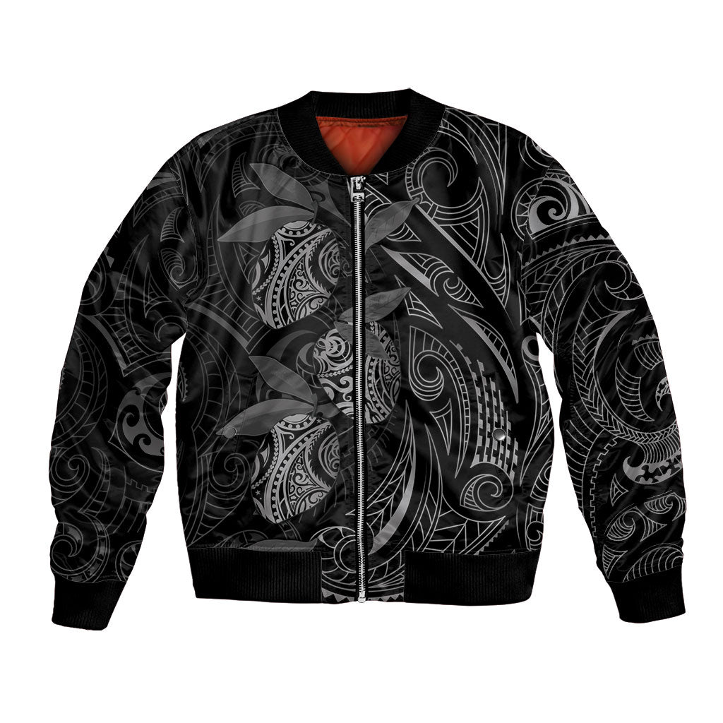 Hawaiian Mango Tribal Tattoo Bomber Jacket Black White Pacific Traditional Pattern