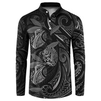 Hawaiian Mango Tribal Tattoo Button Sweatshirt Black White Pacific Traditional Pattern