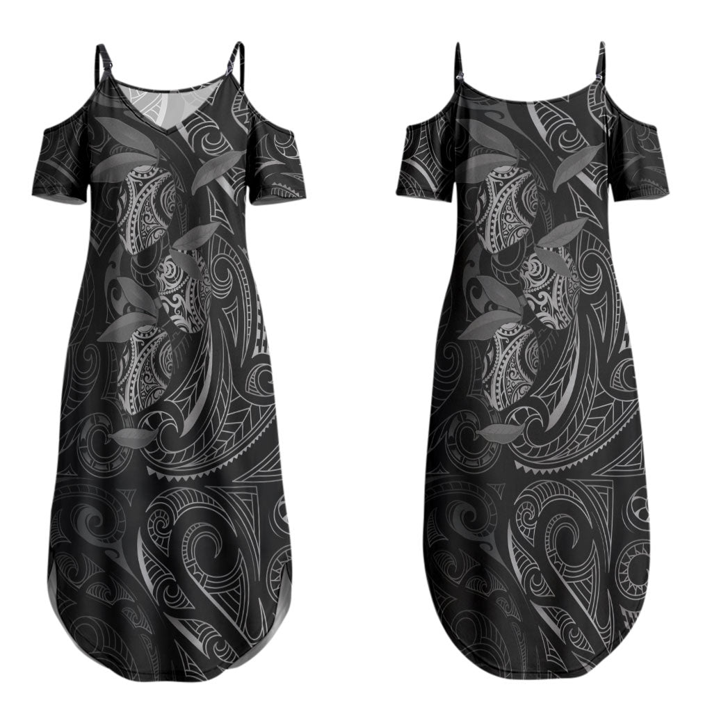 Hawaiian Mango Tribal Tattoo Couples Matching Summer Maxi Dress and Long Sleeve Button Shirt Black White Pacific Traditional Pattern