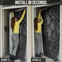 Hawaiian Mango Tribal Tattoo Door Cover Black White Pacific Traditional Pattern