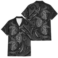 Hawaiian Mango Tribal Tattoo Family Matching Off Shoulder Maxi Dress and Hawaiian Shirt Black White Pacific Traditional Pattern