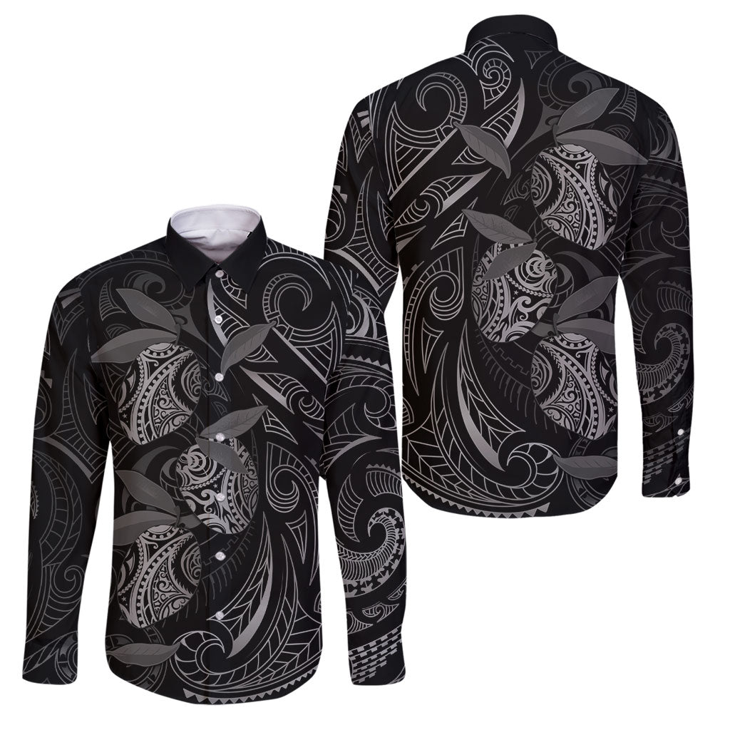 Hawaiian Mango Tribal Tattoo Family Matching Puletasi and Hawaiian Shirt Black White Pacific Traditional Pattern
