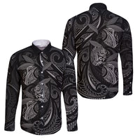 Hawaiian Mango Tribal Tattoo Family Matching Puletasi and Hawaiian Shirt Black White Pacific Traditional Pattern