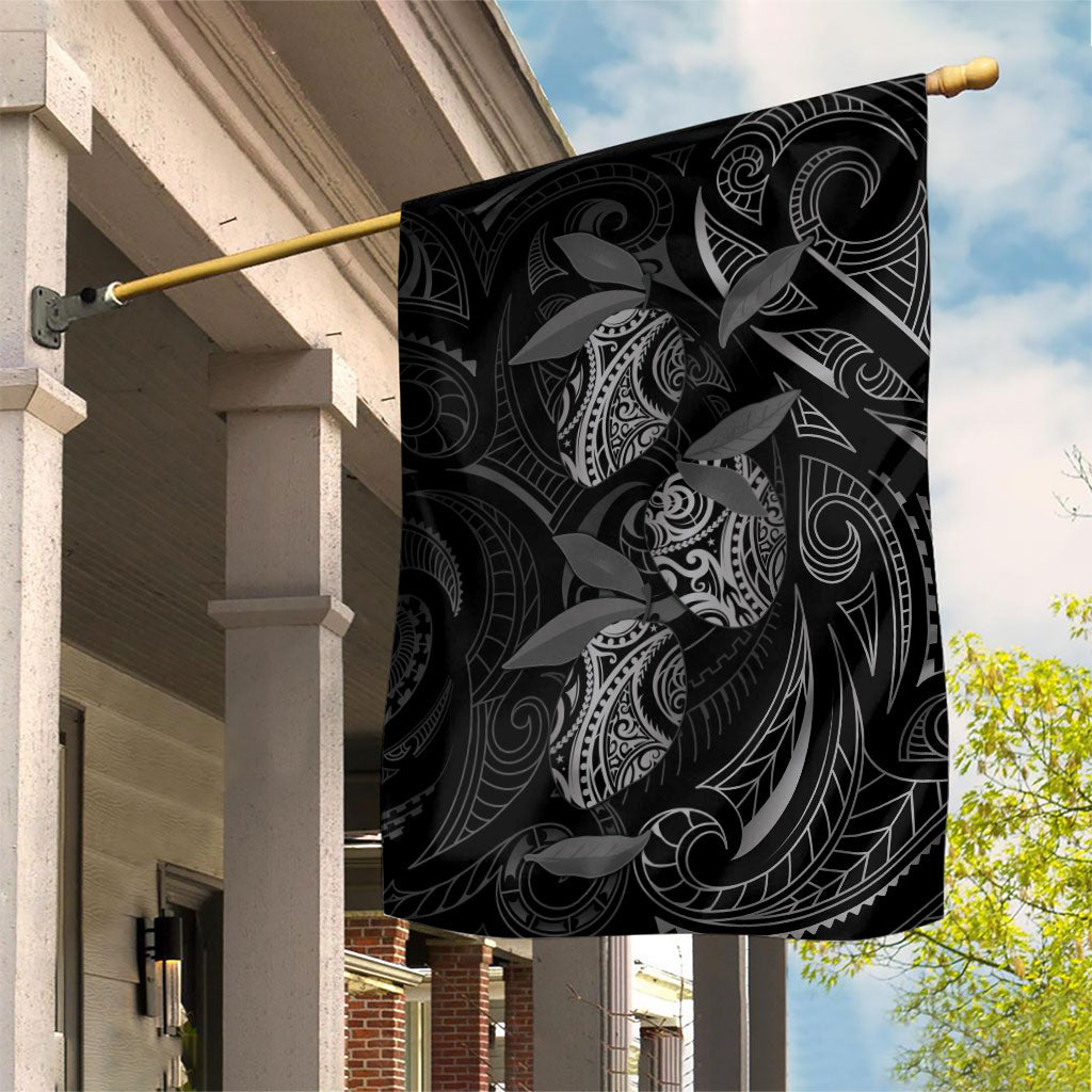Hawaiian Mango Tribal Tattoo Garden Flag Black White Pacific Traditional Pattern