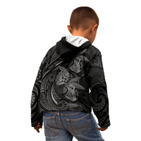 Hawaiian Mango Tribal Tattoo Kid Hoodie Black White Pacific Traditional Pattern