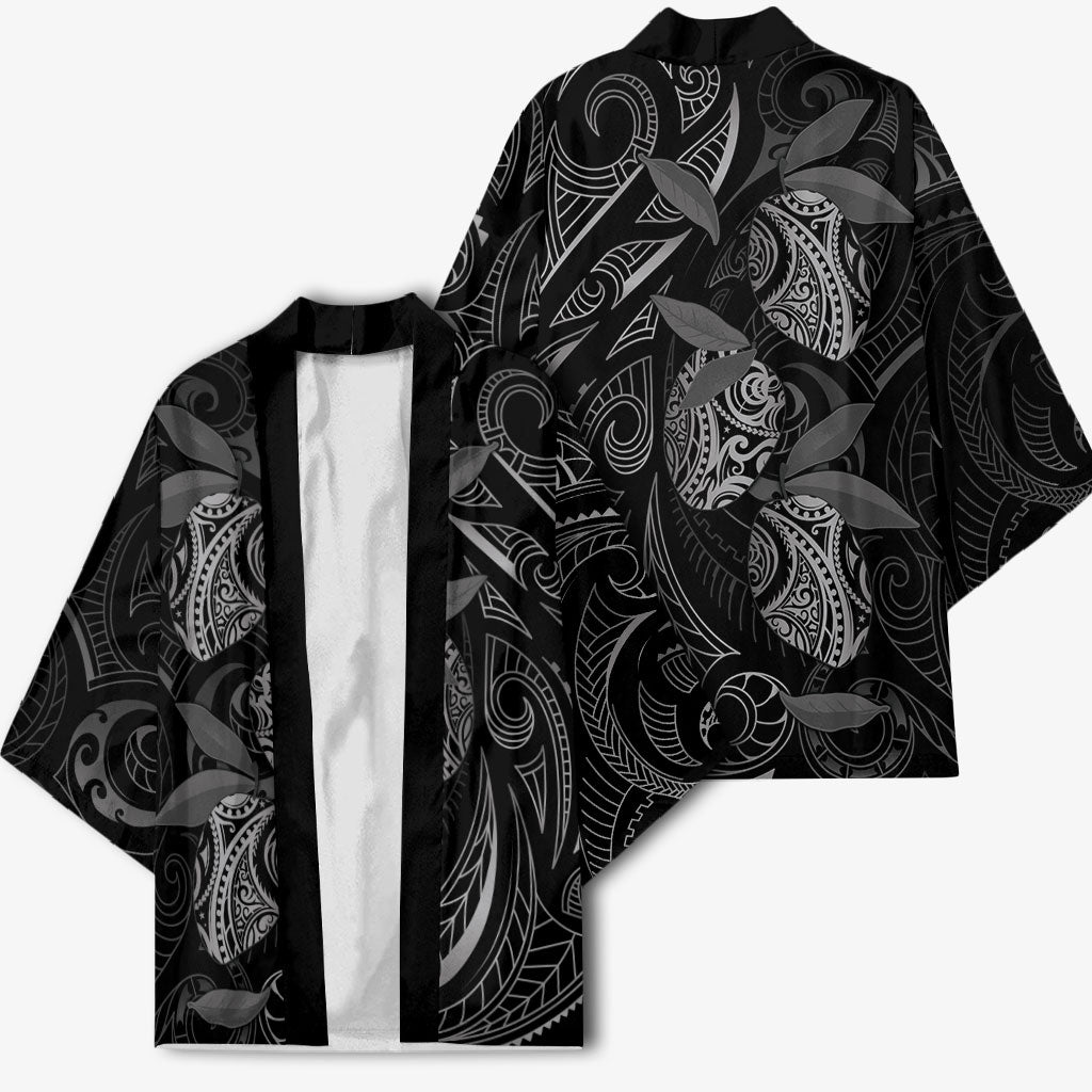 Hawaiian Mango Tribal Tattoo Kimono Black White Pacific Traditional Pattern