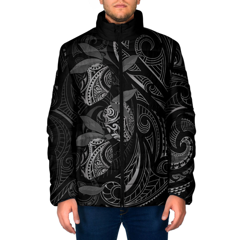 Hawaiian Mango Tribal Tattoo Padded Jacket Black White Pacific Traditional Pattern