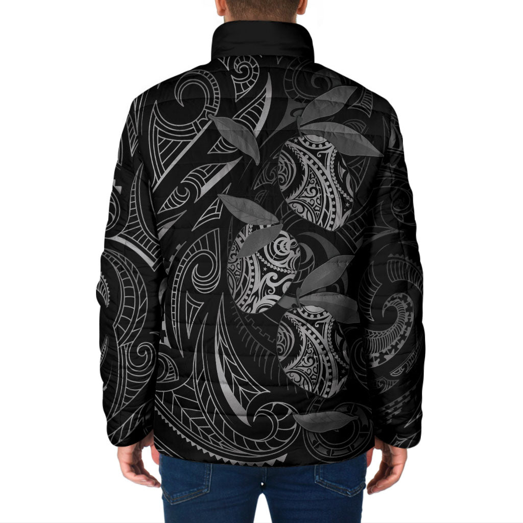 Hawaiian Mango Tribal Tattoo Padded Jacket Black White Pacific Traditional Pattern