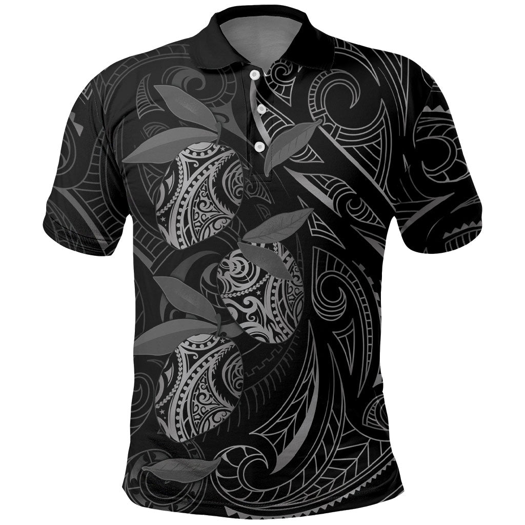Hawaiian Mango Tribal Tattoo Polo Shirt Black White Pacific Traditional Pattern