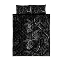 Hawaiian Mango Tribal Tattoo Quilt Bed Set Black White Pacific Traditional Pattern