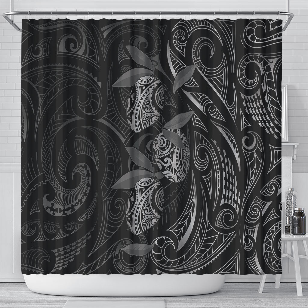 Hawaiian Mango Tribal Tattoo Shower Curtain Black White Pacific Traditional Pattern