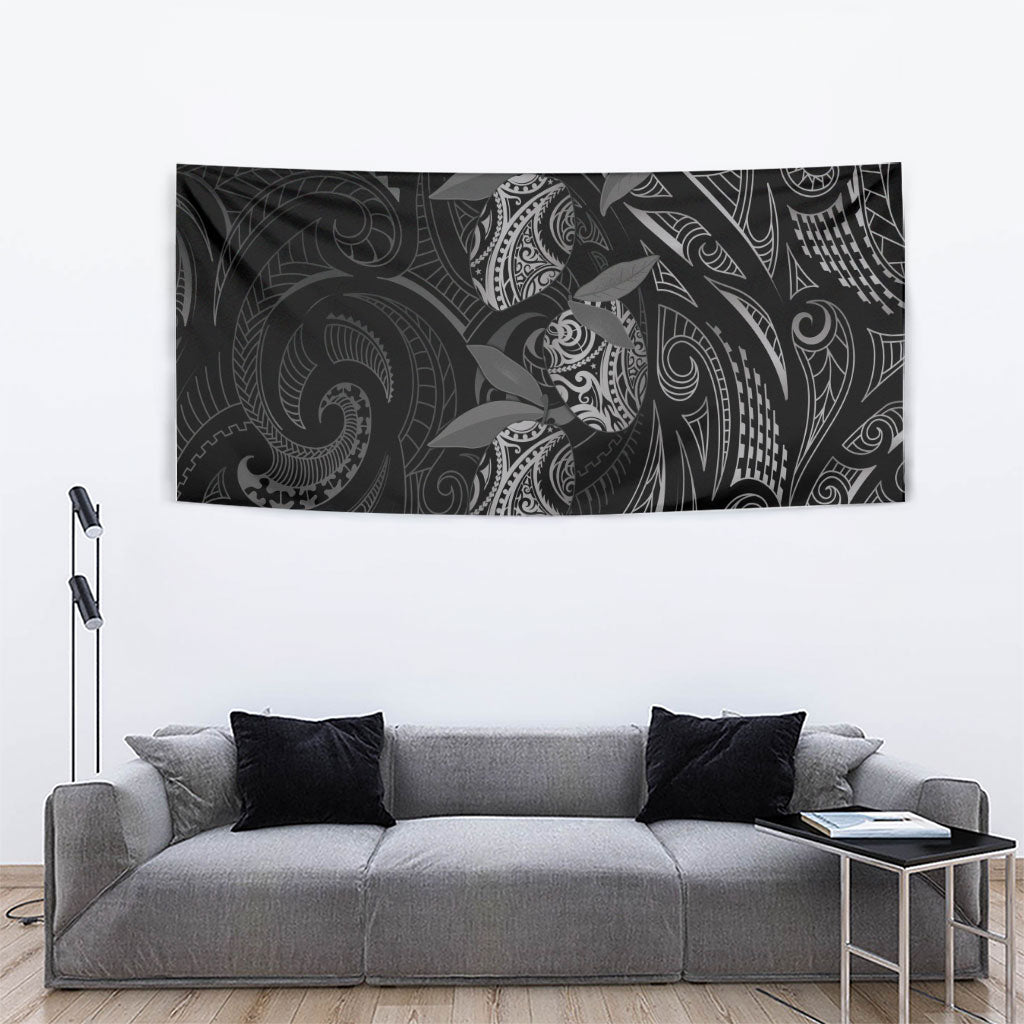 Hawaiian Mango Tribal Tattoo Tapestry Black White Pacific Traditional Pattern