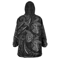 Hawaiian Mango Tribal Tattoo Wearable Blanket Hoodie Black White Pacific Traditional Pattern