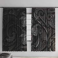 Hawaiian Mango Tribal Tattoo Window Curtain Black White Pacific Traditional Pattern