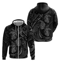 Hawaiian Mango Tribal Tattoo Zip Hoodie Black White Pacific Traditional Pattern