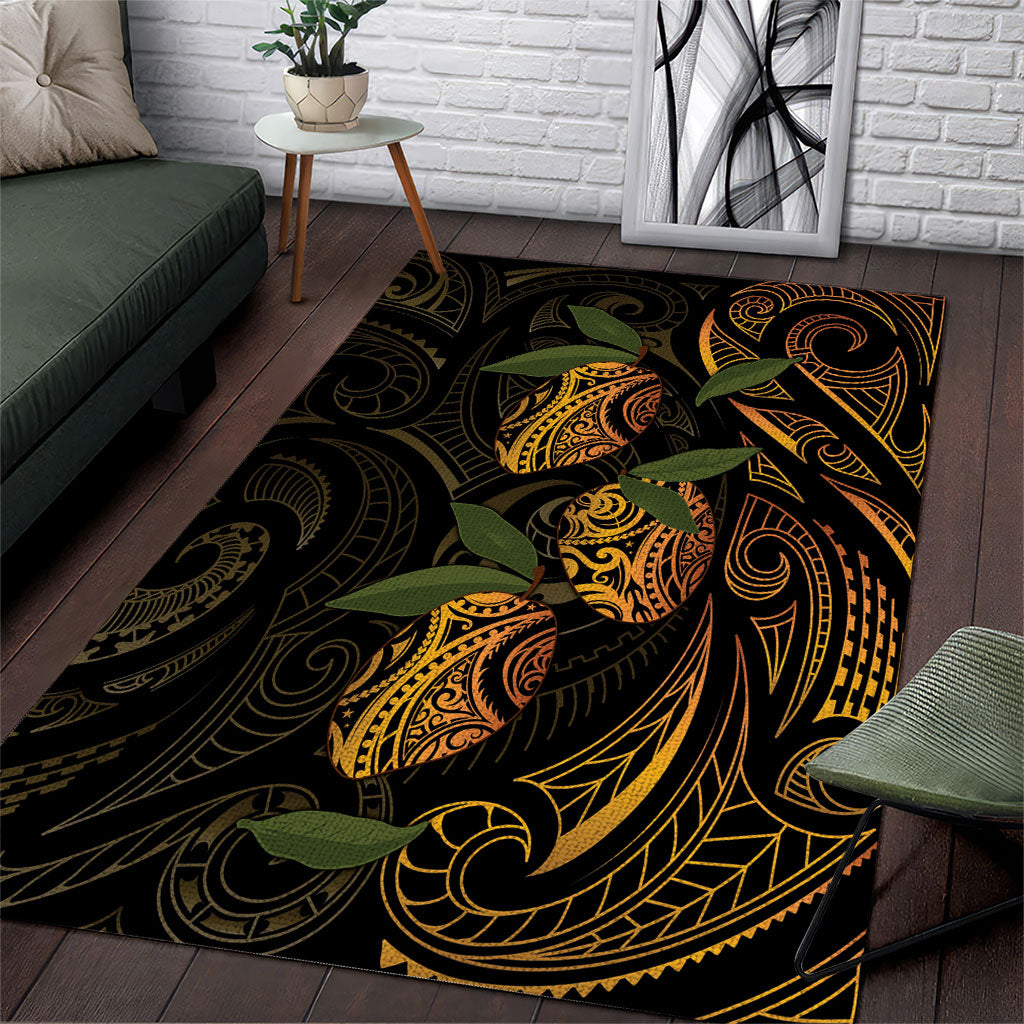Hawaiian Mango Tribal Tattoo Area Rug Gold Pacific Traditional Pattern