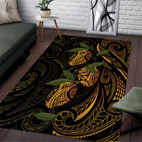 Hawaiian Mango Tribal Tattoo Area Rug Gold Pacific Traditional Pattern