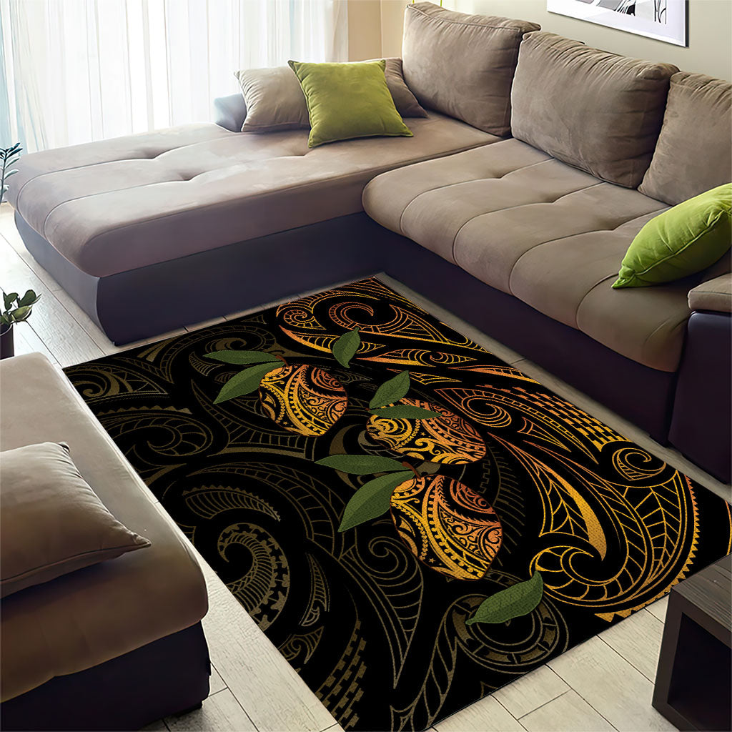 Hawaiian Mango Tribal Tattoo Area Rug Gold Pacific Traditional Pattern