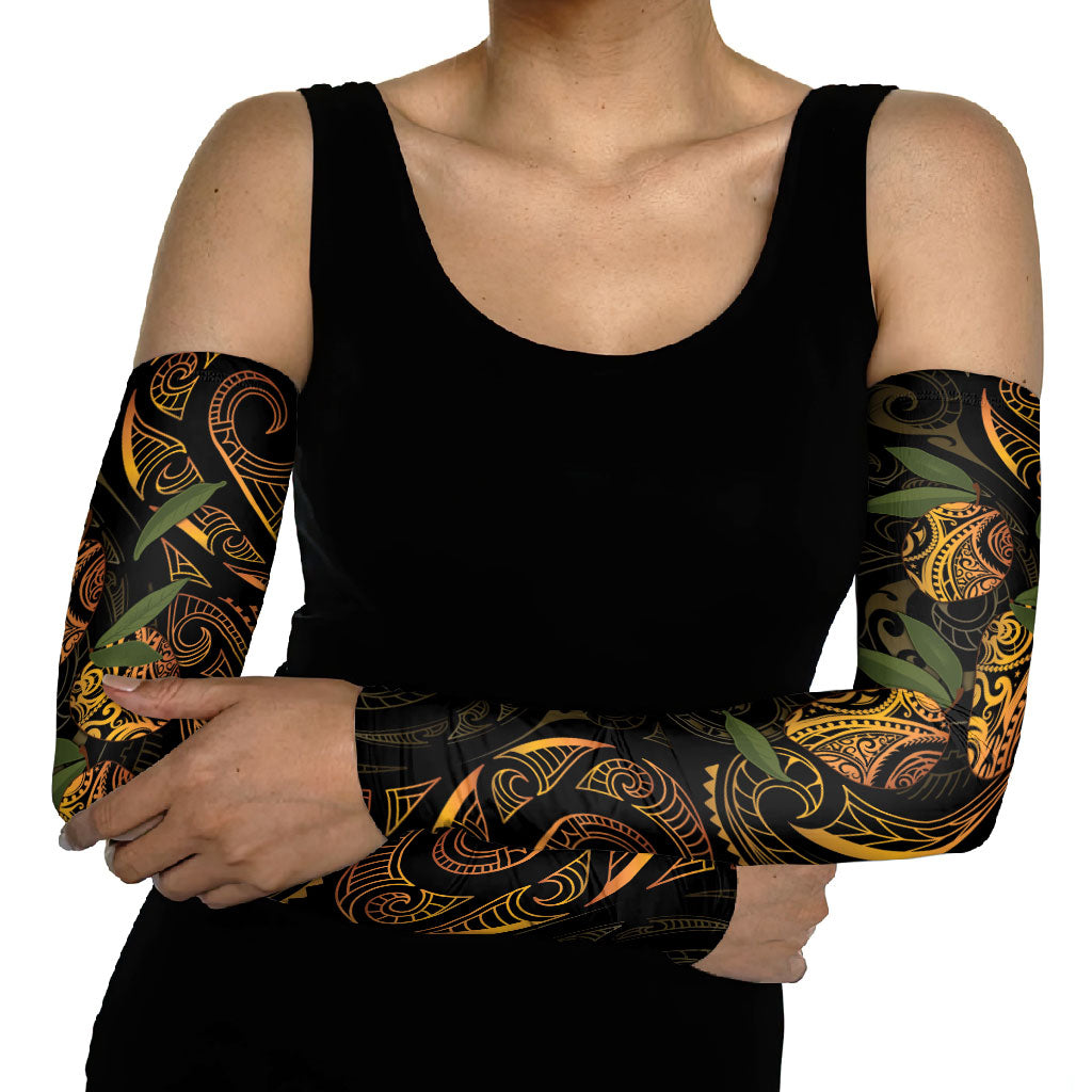 Hawaiian Mango Tribal Tattoo Arm Sleeves Gold Pacific Traditional Pattern