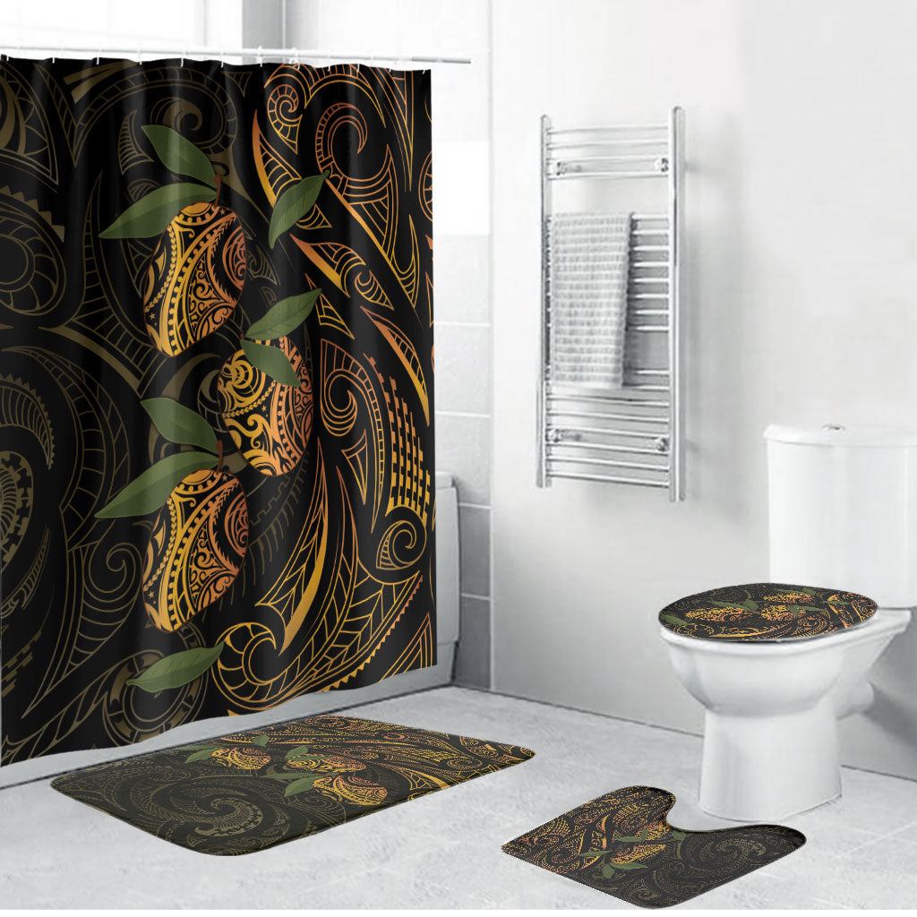 Hawaiian Mango Tribal Tattoo Bathroom Set Gold Pacific Traditional Pattern