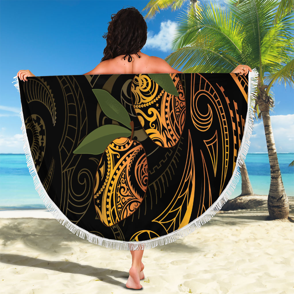Hawaiian Mango Tribal Tattoo Beach Blanket Gold Pacific Traditional Pattern