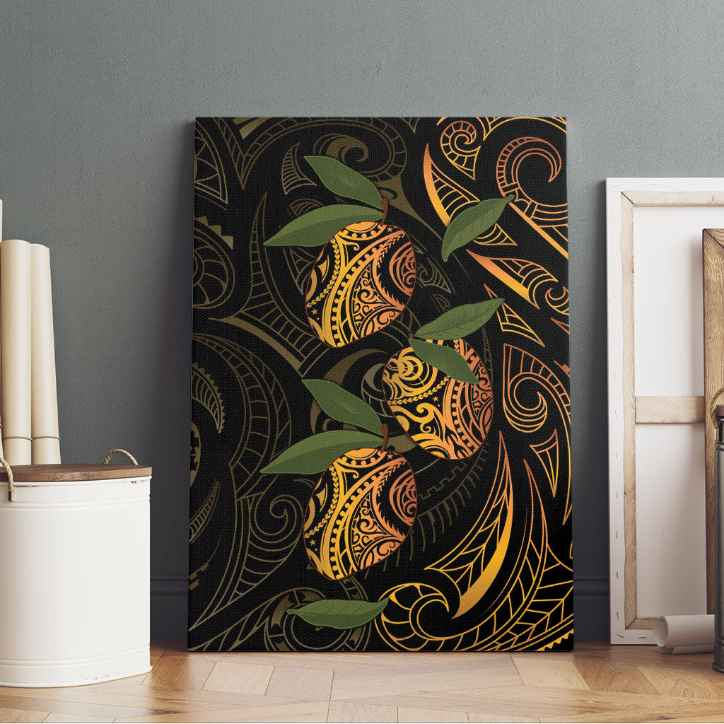 Hawaiian Mango Tribal Tattoo Canvas Wall Art Gold Pacific Traditional Pattern