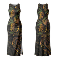 Hawaiian Mango Tribal Tattoo Couples Matching Tank Maxi Dress and Hawaiian Shirt Gold Pacific Traditional Pattern