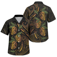 Hawaiian Mango Tribal Tattoo Family Matching Mermaid Dress and Hawaiian Shirt Gold Pacific Traditional Pattern