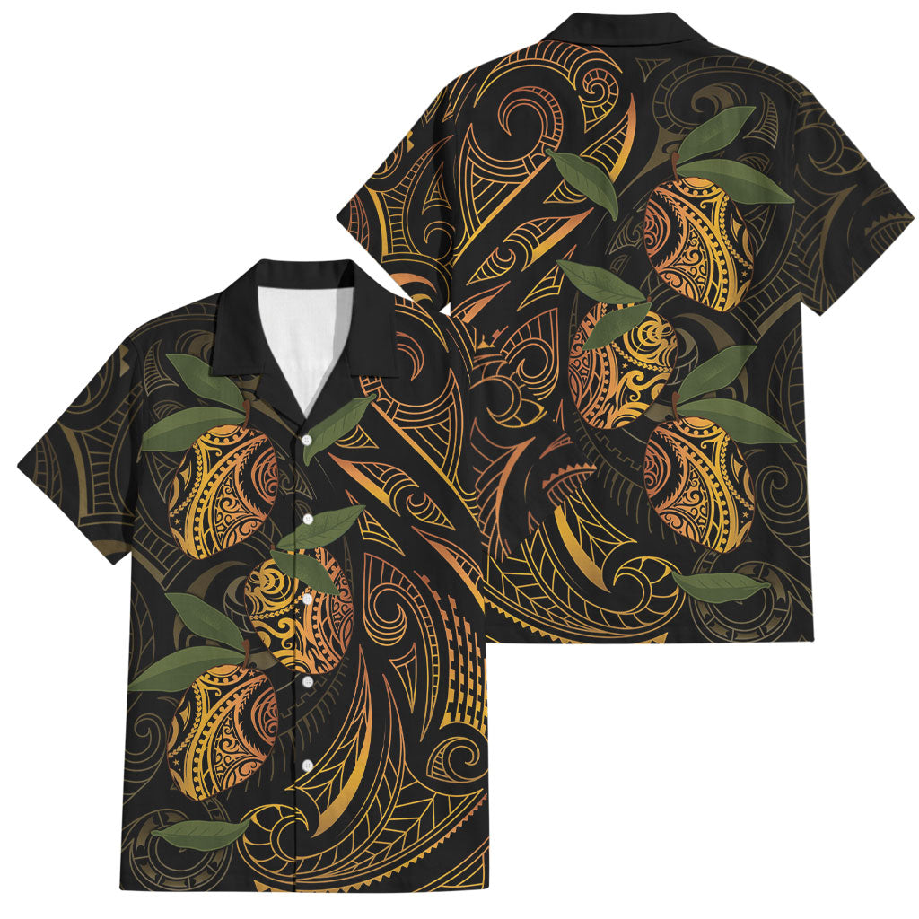 Hawaiian Mango Tribal Tattoo Family Matching Puletasi and Hawaiian Shirt Gold Pacific Traditional Pattern