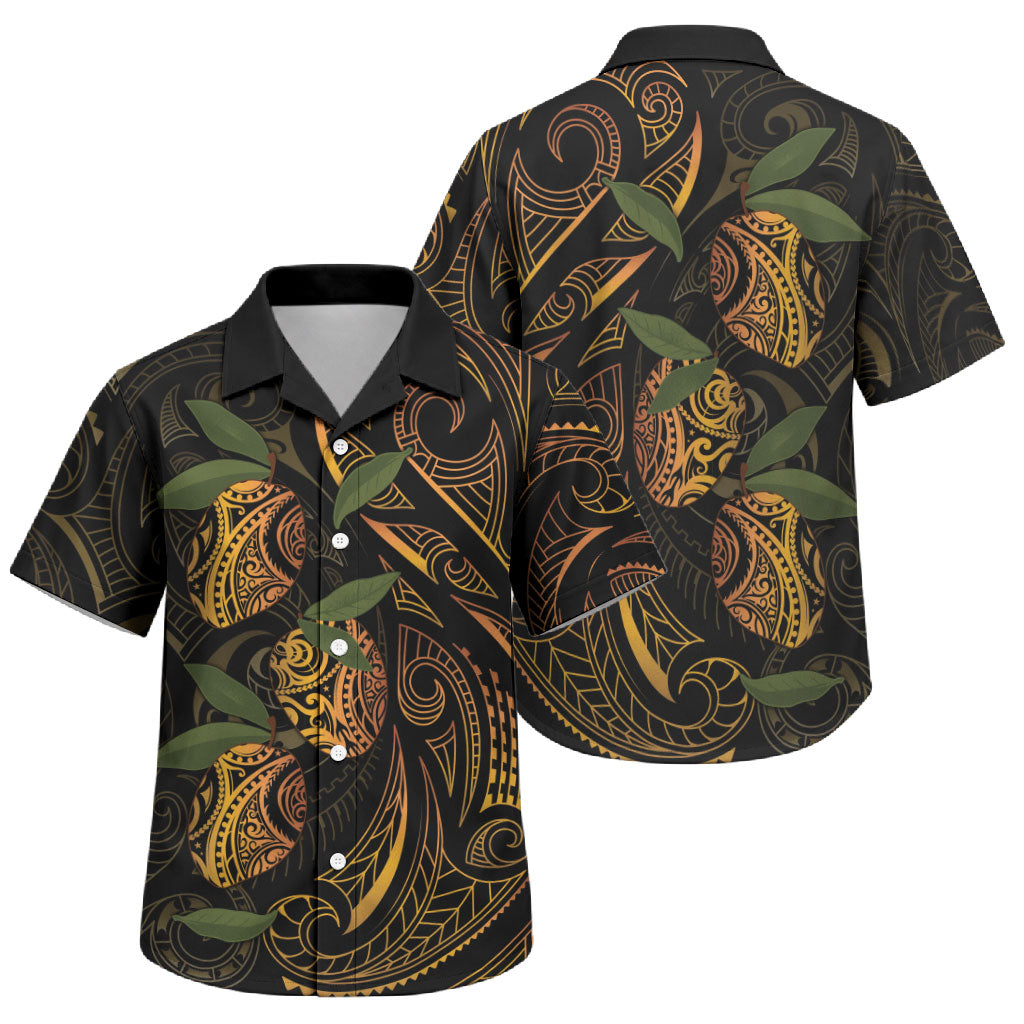 Hawaiian Mango Tribal Tattoo Family Matching Puletasi and Hawaiian Shirt Gold Pacific Traditional Pattern