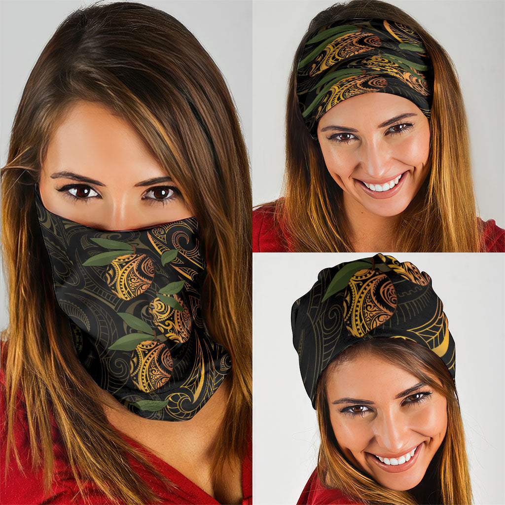 Hawaiian Mango Tribal Tattoo Neck Gaiter Gold Pacific Traditional Pattern