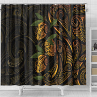 Hawaiian Mango Tribal Tattoo Shower Curtain Gold Pacific Traditional Pattern