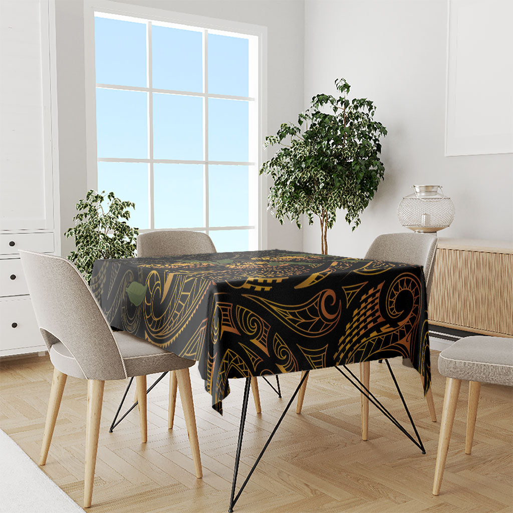 Hawaiian Mango Tribal Tattoo Tablecloth Gold Pacific Traditional Pattern