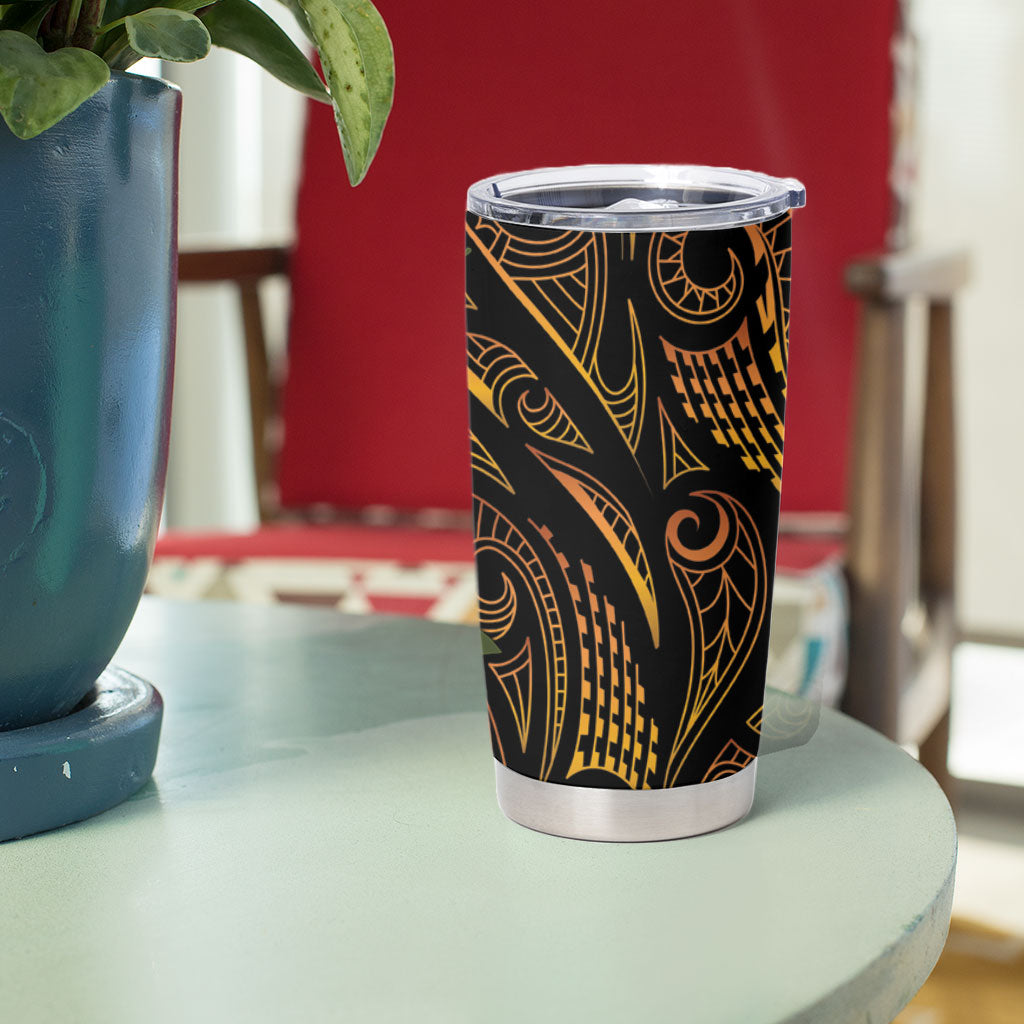Hawaiian Mango Tribal Tattoo Tumbler Cup Gold Pacific Traditional Pattern