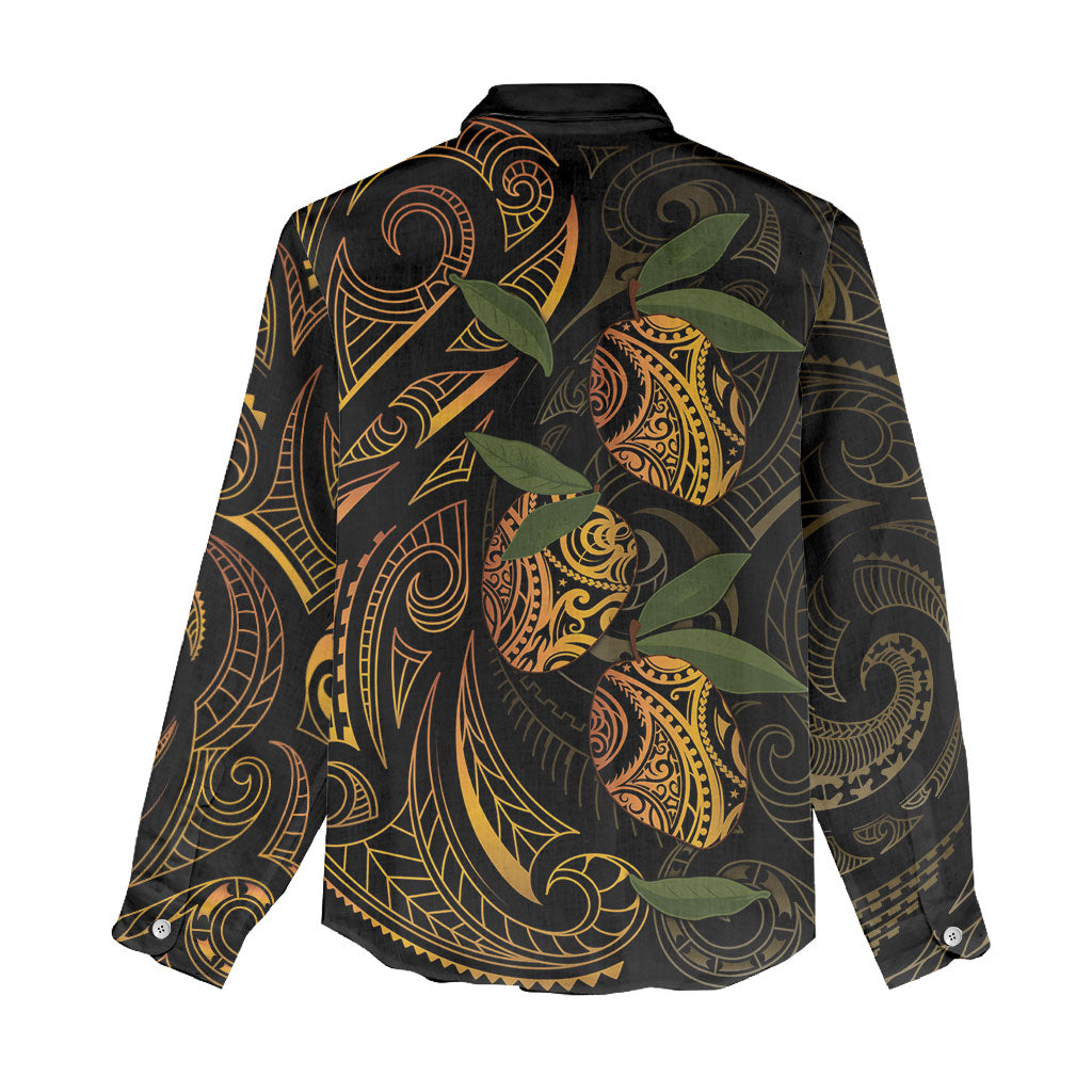 Hawaiian Mango Tribal Tattoo Women Casual Shirt Gold Pacific Traditional Pattern