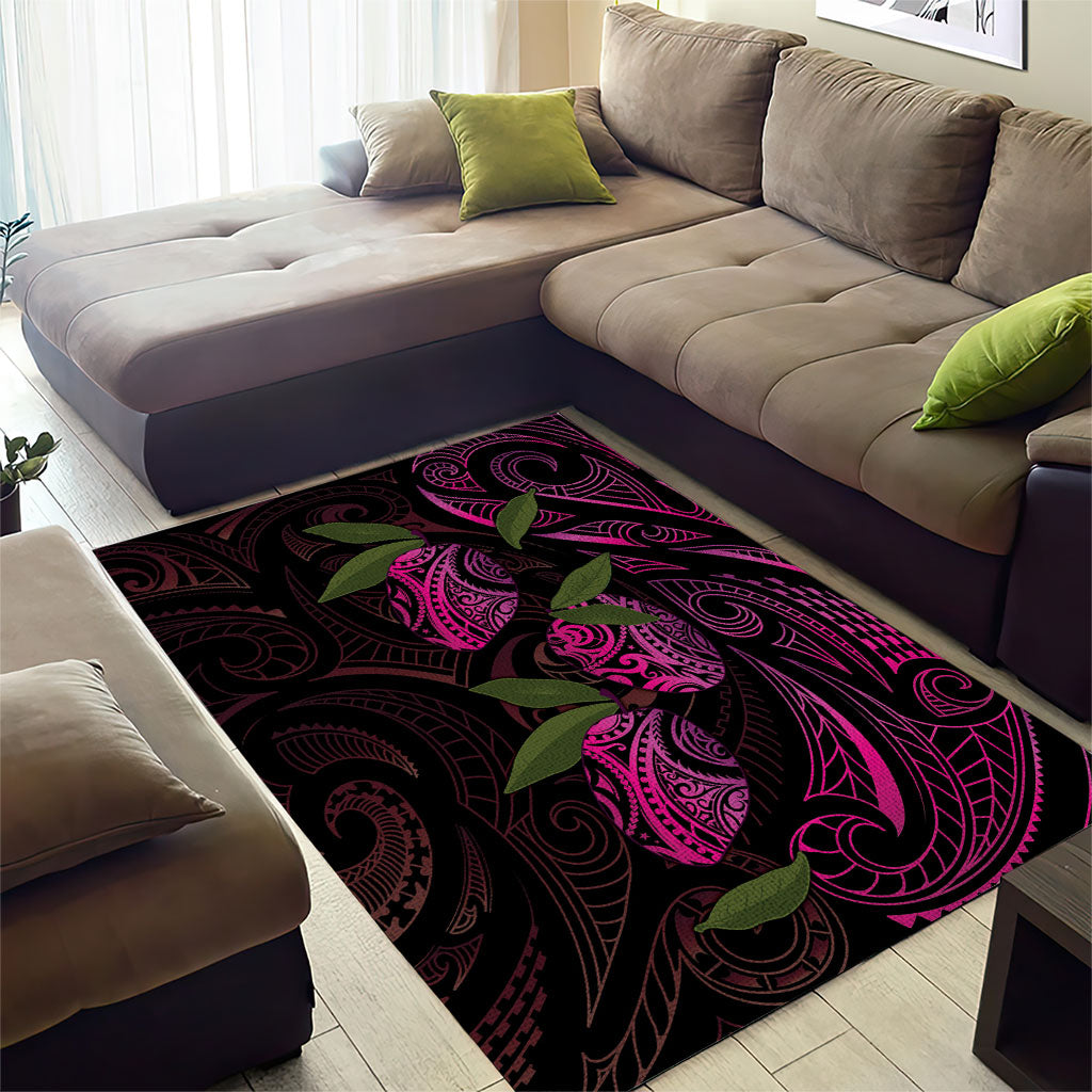 Hawaiian Mango Tribal Tattoo Area Rug Pink Pacific Traditional Pattern