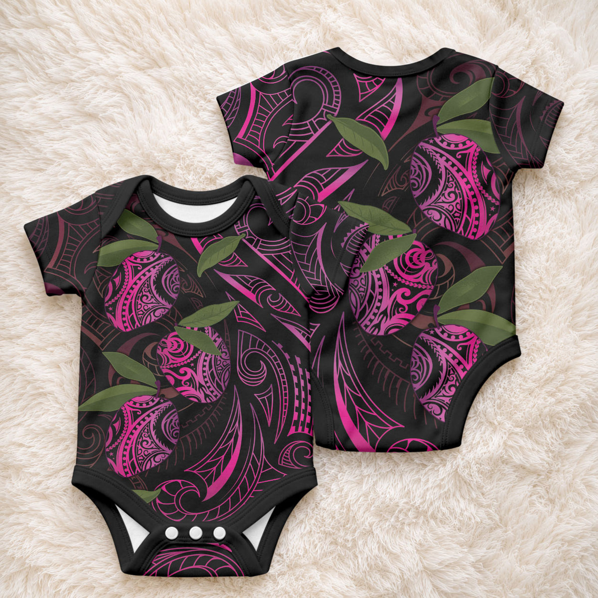 Hawaiian Mango Tribal Tattoo Baby Onesie Pink Pacific Traditional Pattern LT9 - Polynesian Pride