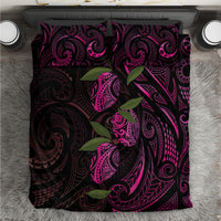 Hawaiian Mango Tribal Tattoo Bedding Set Pink Pacific Traditional Pattern