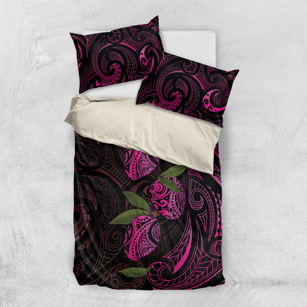 Hawaiian Mango Tribal Tattoo Bedding Set Pink Pacific Traditional Pattern