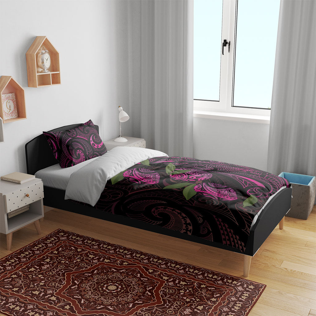 Hawaiian Mango Tribal Tattoo Bedding Set Pink Pacific Traditional Pattern