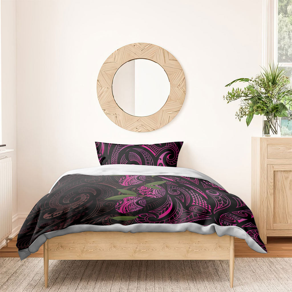 Hawaiian Mango Tribal Tattoo Bedding Set Pink Pacific Traditional Pattern