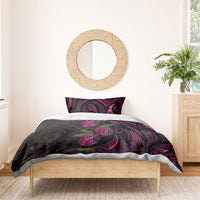 Hawaiian Mango Tribal Tattoo Bedding Set Pink Pacific Traditional Pattern