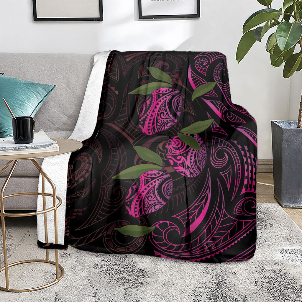Hawaiian Mango Tribal Tattoo Blanket Pink Pacific Traditional Pattern