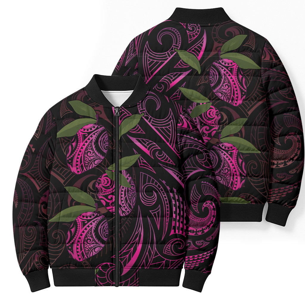 Hawaiian Mango Tribal Tattoo Bomber Puffer Jacket Pink Pacific Traditional Pattern
