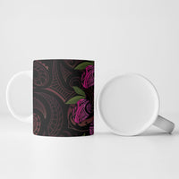 Hawaiian Mango Tribal Tattoo Ceramic Mug Pink Pacific Traditional Pattern